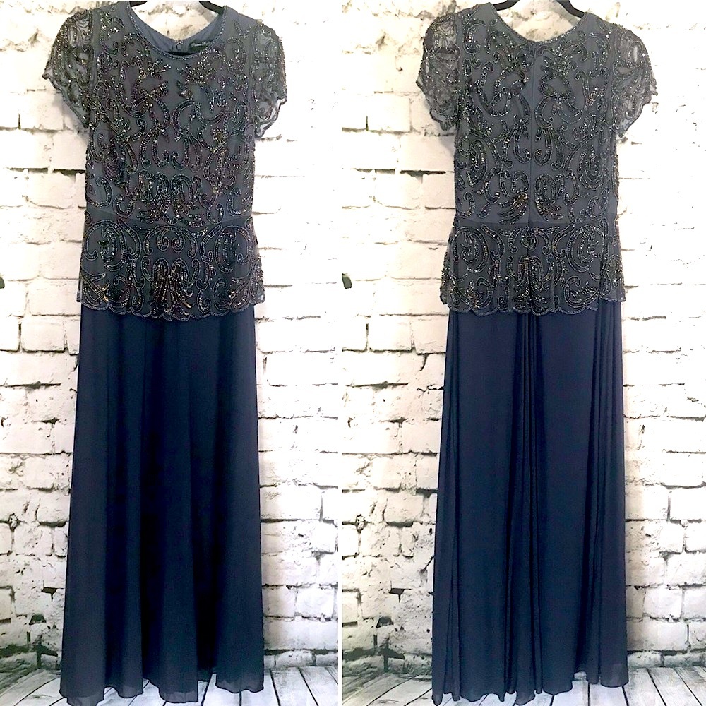 Stunning Slate Blue Pizarro Nights Beaded Gown